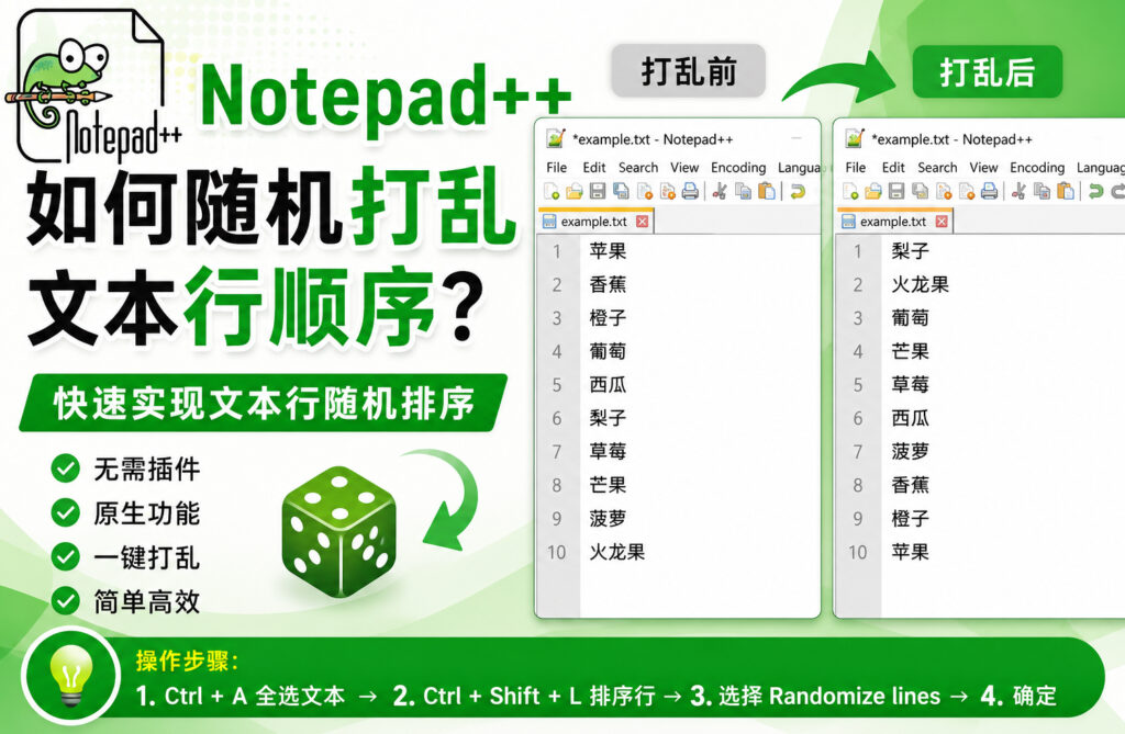 Notepad++如何随机打乱文本行顺序