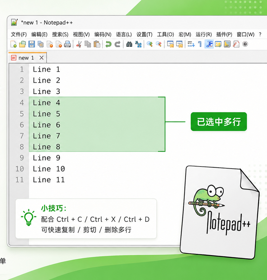 Notepad++怎么选中多行