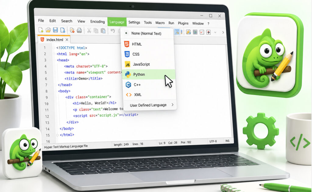 Notepad++怎么手动设置当前文件的编程语言
