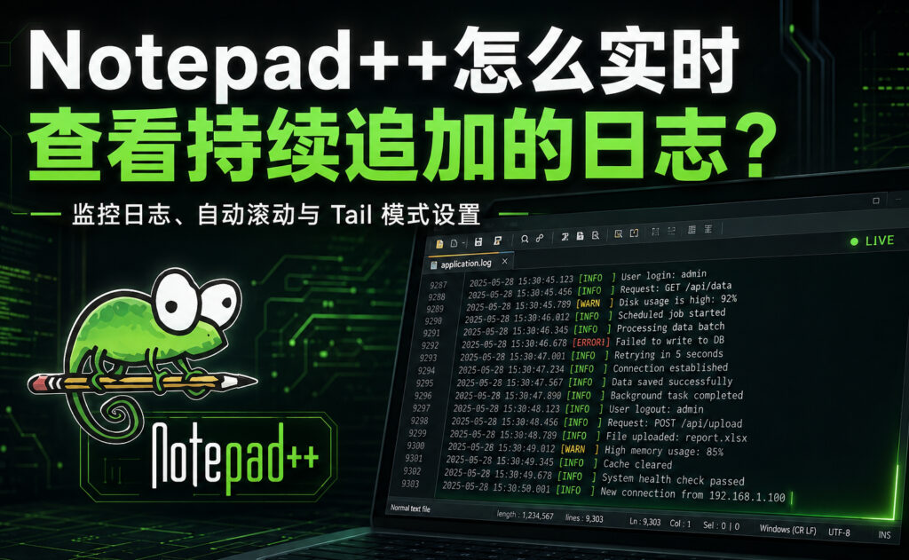 Notepad++怎么实时查看持续追加的日志？